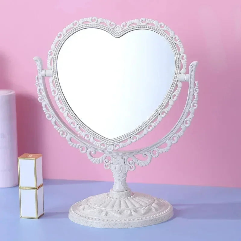 Pink Heart Shape European-Style Retro Make Up Mirror Lovely Girl Oval Princess Cosmetic Creative Retro Girls Student Dormitory