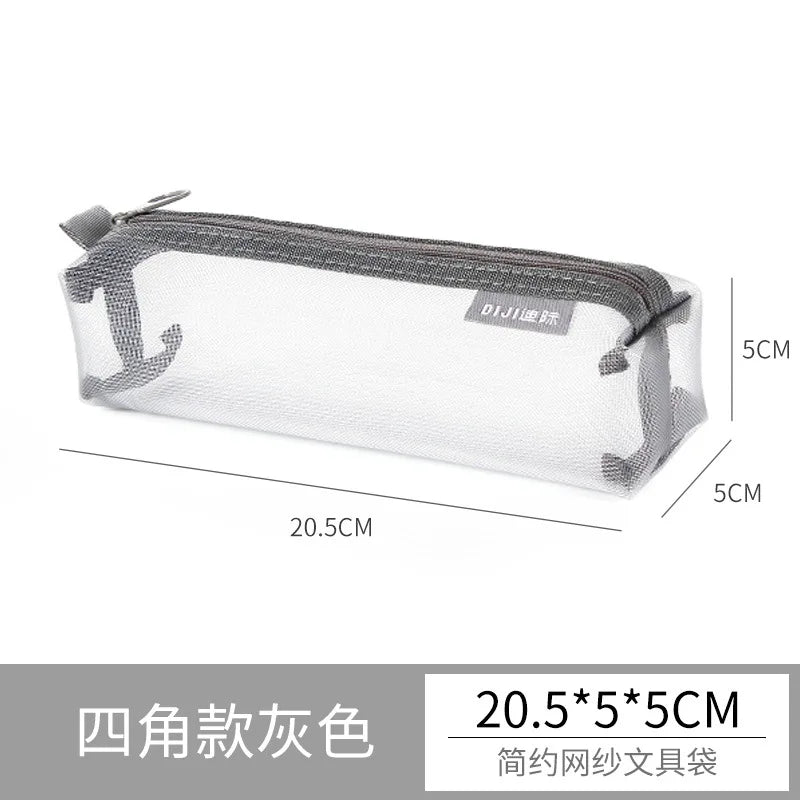 1PC Makeup Bags Case White Gray Black Large Capacity Mash Transparent Cosmetic Brush Bags Students Long Style Nylon Pencil Case