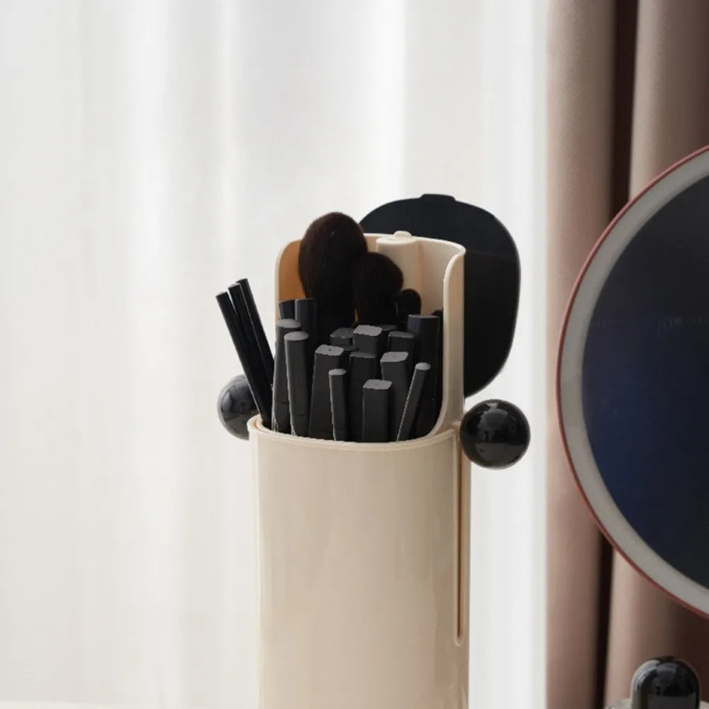 Large Capacity Automatic Lifting Makeup Brush Holder with Lid Press Type Makeup Brush Storage Tube Waterproof Dustproof