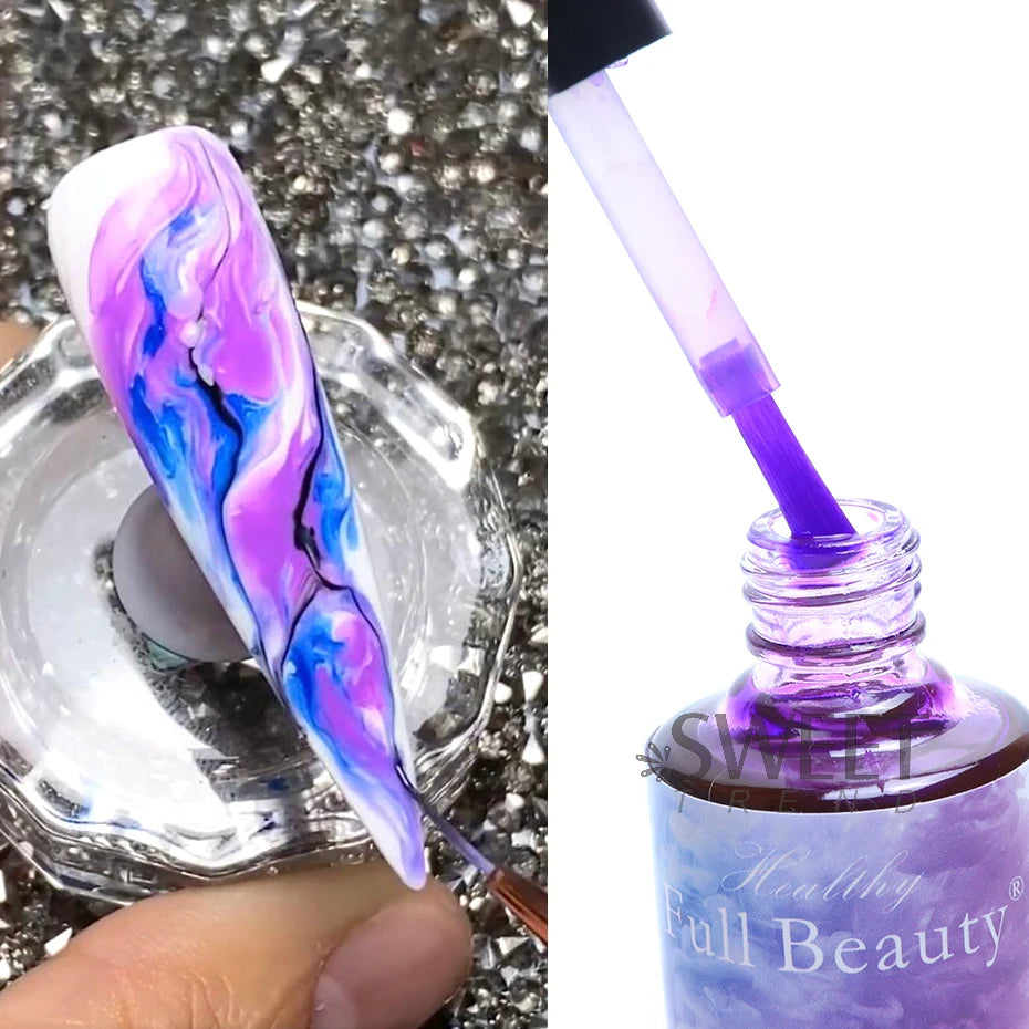 12pcs Watercolor Nail Gel Polish Smudge Blooming Ink Soak Off Varnish Marble Bubble Designer Charm Blossom Flower Manicure Decor