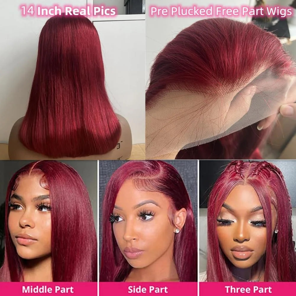 Burgundy Bob Wig Human Hair 13x4 Frontal Lace Straight 99J Short Human Hair Wigs Red Wig Front Human Hair Wig Colored Human Hair