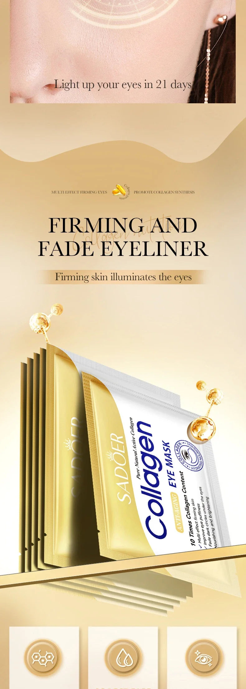 Collagen Eye Mask Firming Lifting Eye Patches Anti Dark Circles Eye Bags Fade Fine Lines Hyaluronic Acid Moisturizing Skin Care