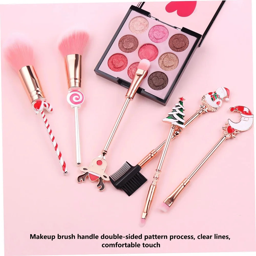 5/6-Piece Christmas Makeup Brush Set - Holiday Gift | Cute Santa Reindeer Christmas Tree Candy Cartoon Brushes