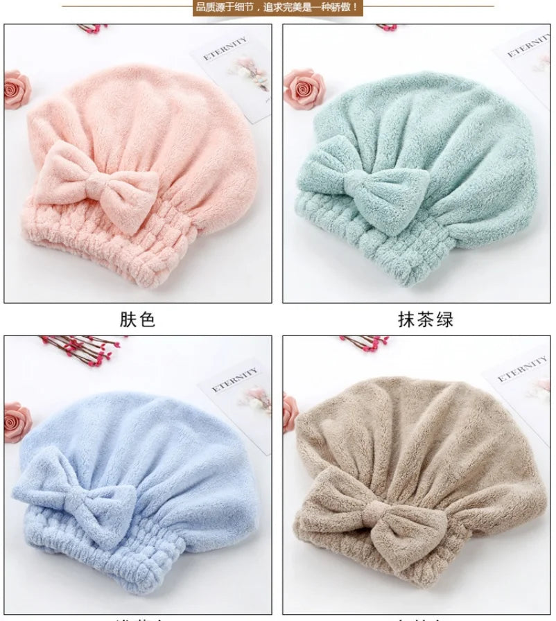 Women's Dry Hair Cap Coral Fleece Super Absorbent Soft Shower Cap Microfiber Butterfly Bow Lady Turban Head Towels for Everyone