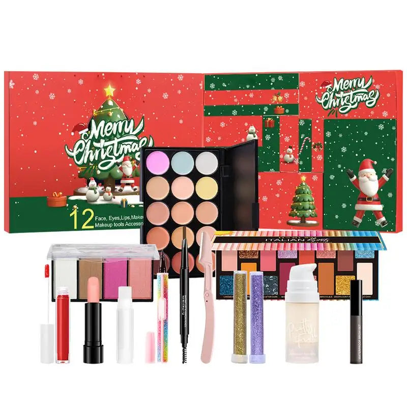 Christmas Countdown Calendar Makeup Kit 12pcs face Makeup kit Lipstick Eye Shadow Concealers Cosmetics Christmas Gift Box