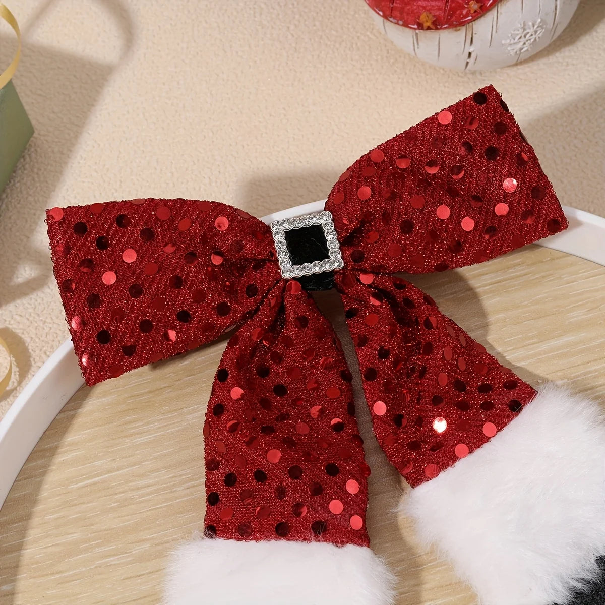 Red Christmas Bow Hair Clip for Party Santa Claus Belt And Shoes Themed Bow Hair Barrette  Hair Accessory for Xmas Christmas Eve