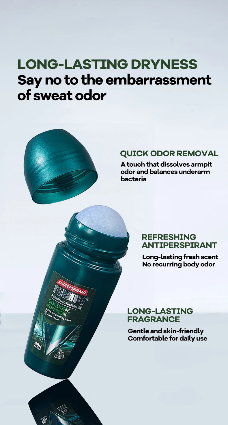 48H Men Antiperspirant Deodorant, Motion-Activated Anti-Perspirant Roll On, Anti-Stain Refreshing Body Odor Remover, 4 Scents f