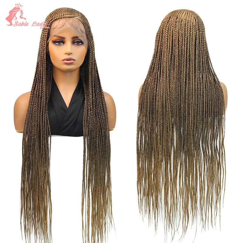 Faux Locs Crochet Cornrow Braided Wig Synthetic Full Lace Knotless Box Braids Wig Side Part Lace Wig Box Braided Wig for Women