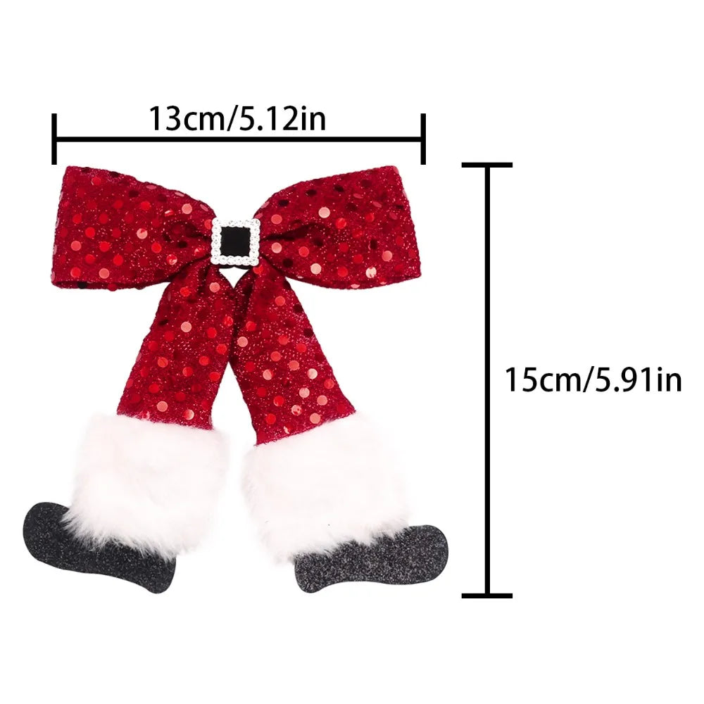 Red Christmas Bow Hair Clip for Party Santa Claus Belt And Shoes Themed Bow Hair Barrette  Hair Accessory for Xmas Christmas Eve