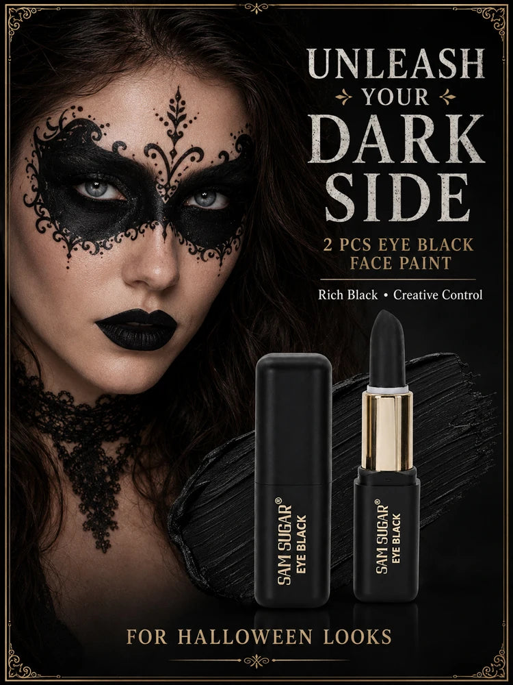 2PCS Halloween Black Face Paint Sticks, Matte Eye Black Makeup for Gothic Vampire Skull Cosplay Costume Party SFX Face Paint Kit