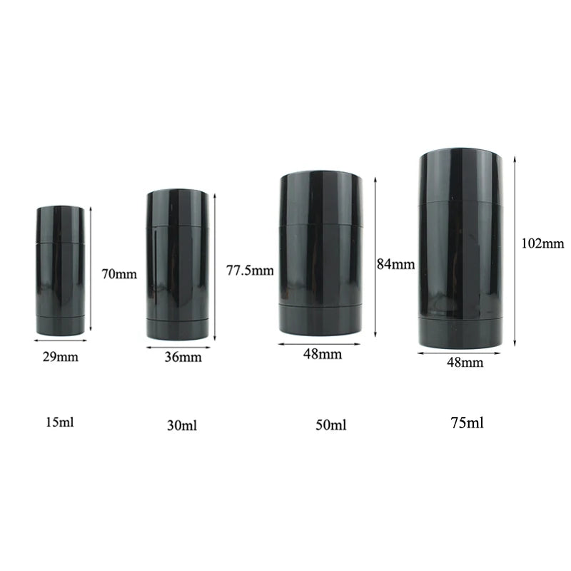 10/20/30Pcs 15ml 30ml 50ml 75ml Round Shape Bottom Filling Stick Deodorant Container Black Travel Twist Up Stick Deodorant Tube