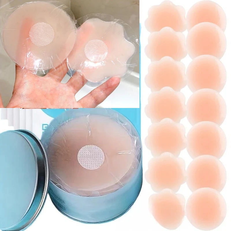 Reusable Breast Petals Lift Invisible Silicone Bra-less Pasties Pad Nipple Cover Invisible Petal Adhesive Stick on Bra 2-12pcs