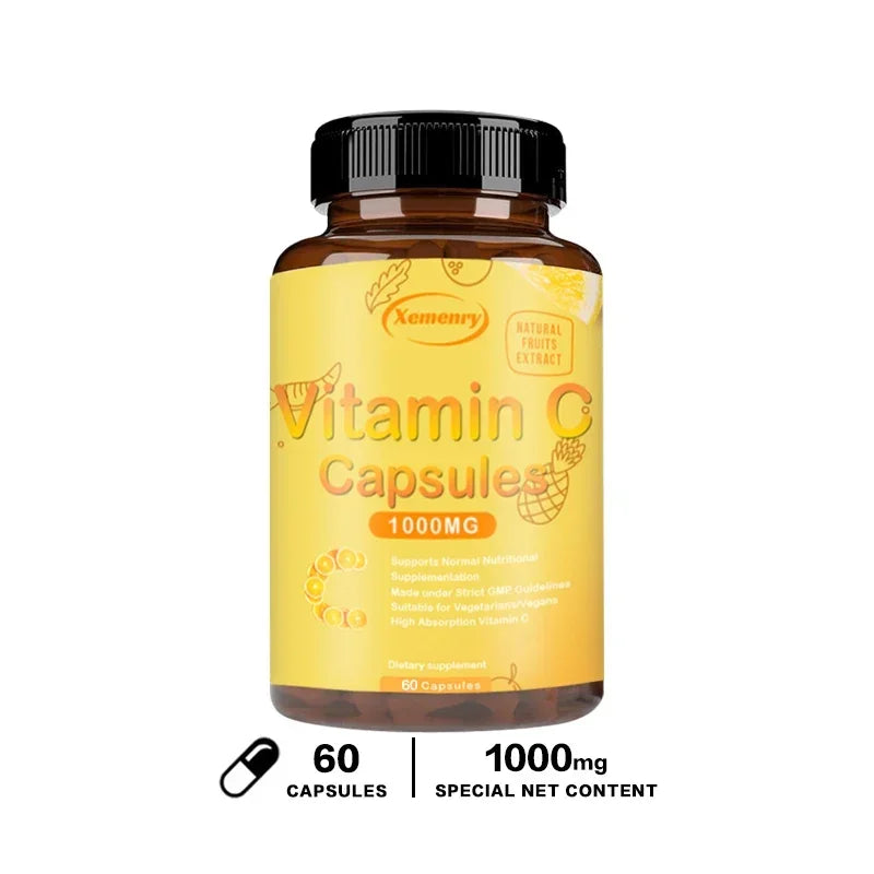 Vitamin C Capsules 1000mg - Immune System and Collagen Booster, Skin Health, Antioxidant Supplements