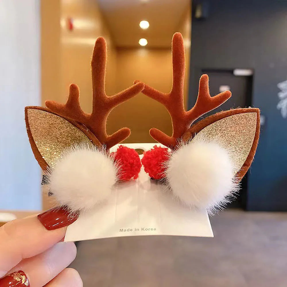 1 Pair Christmas Antler Hair Clips, Christmas Hair Decoration for Children, Deer Ear Headbands, Adult Headwear Hair Accessories