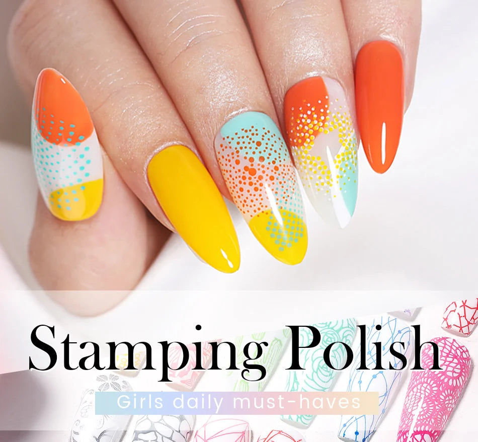 BORN PRETTY 10ml Stamping Nail Polish Set Gold Silver Black White Color Nail Printing Polish DIY for Nail Plate Design Varnish