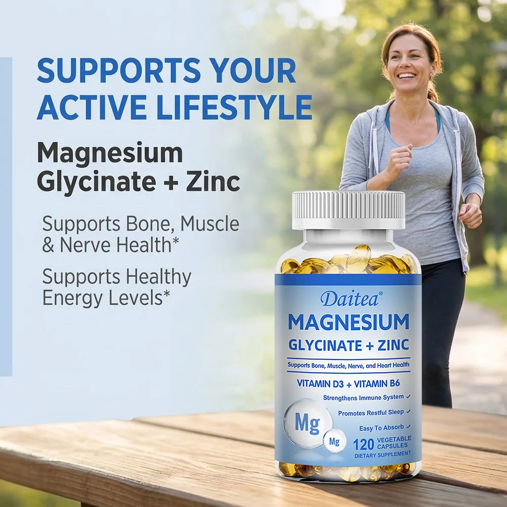 Magnesium Glycinate + Zinc - Improves Sleep Quality, Promotes Cardiovascular Bone and Heart Health, Promote Intestinal Digestion