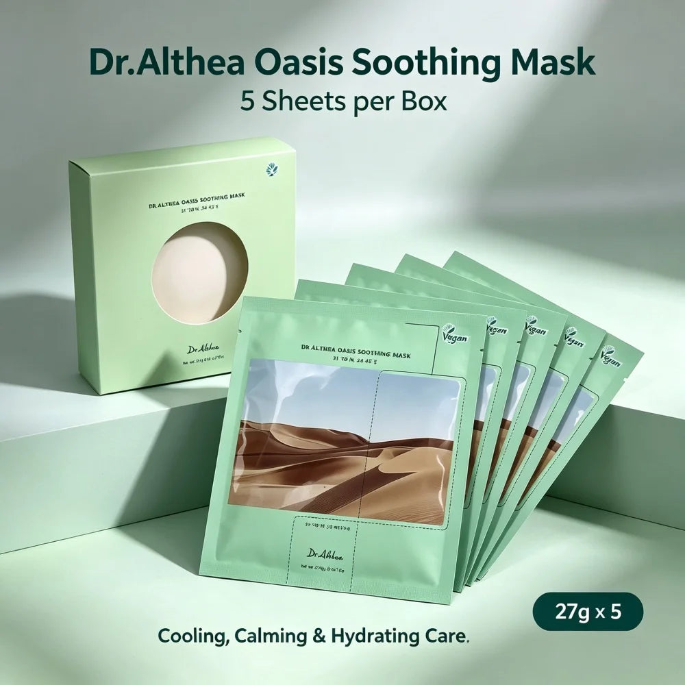 Dr.Althea Oasis Soothing Face Mask 5pcs Vegan, Resurrection Plant Hydrating Mask Sheet for Dry Sensitive & After Sun Skin
