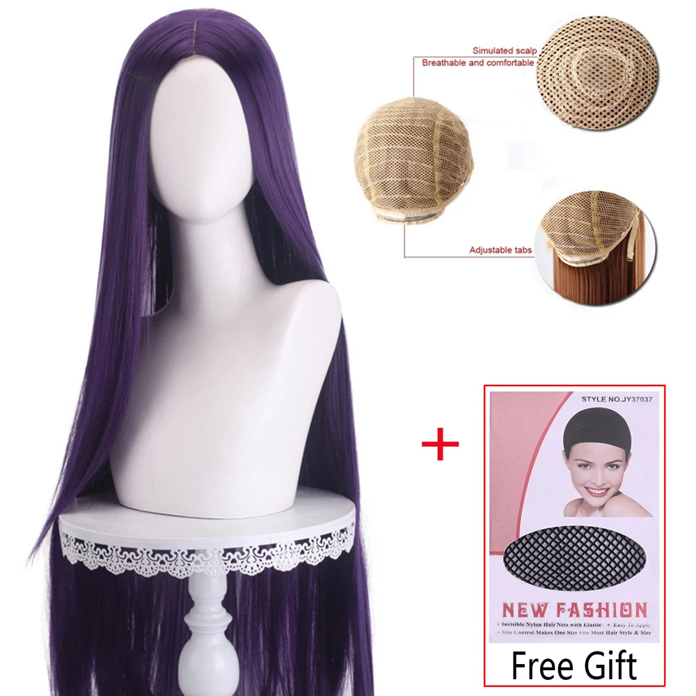 Long Straight Cosplay Wig 100cm Centre Parting Central Split Blond Pink Red Purple Heat Resistant Synthetic Hair Wigs