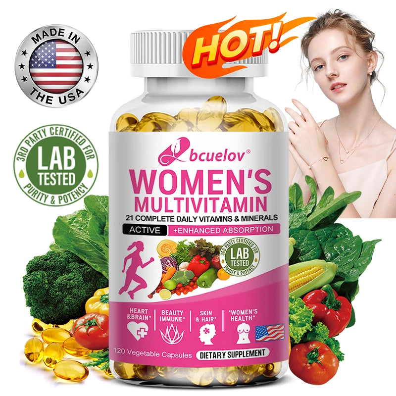 Daily Multivitamin for Women Capsules - Multivitamin and Multimineral Supplement for Skin Hair Health Energy Immune Support