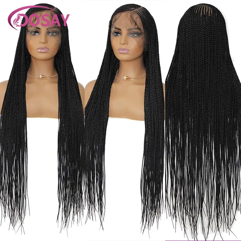 Synthetic Full Lace Front Wig Cornrow Double Braided Wigs For Black Women Box Side Part Braided Lace Wig Faux Locs Braids Wigs