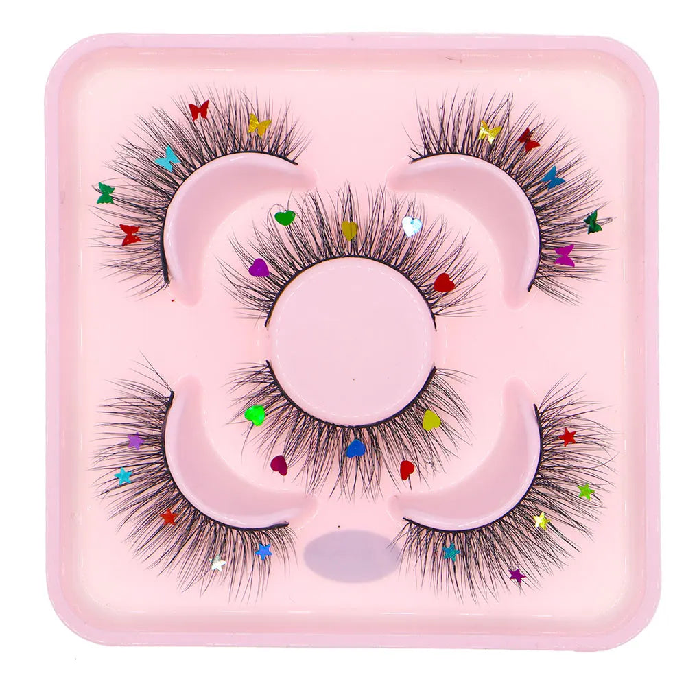 3 Pairs Set Star Butterfly Heart Shaped Sequin False Eyelashes Fairy Wand Party Halloween Christmas Colorful Sequin Eyelashes