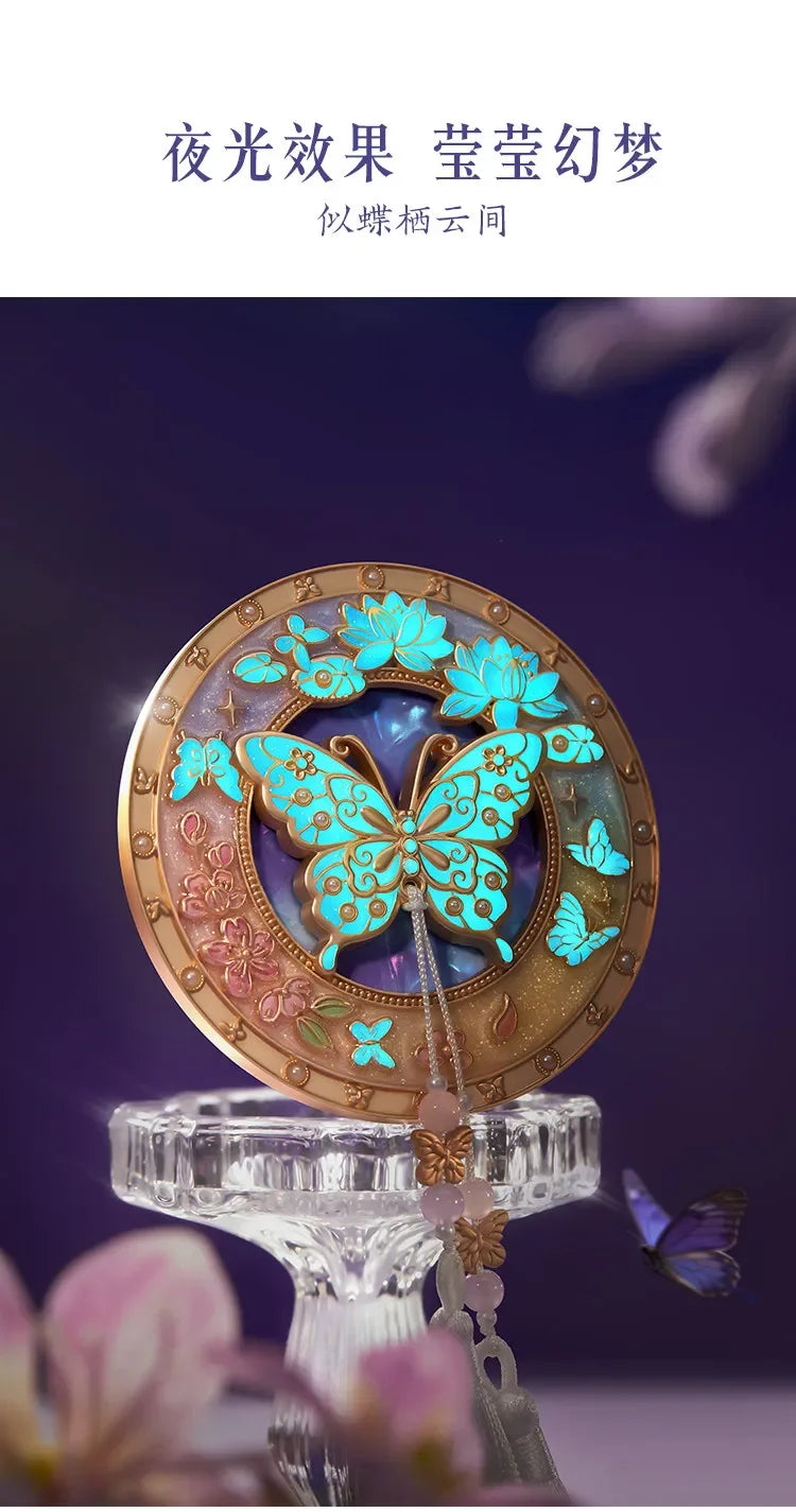 Dream Butterfly Luminous Pocket Makeup Mirrors Floral Butterfly Engraved Design,Portable Folding Mirror Birthday Gift