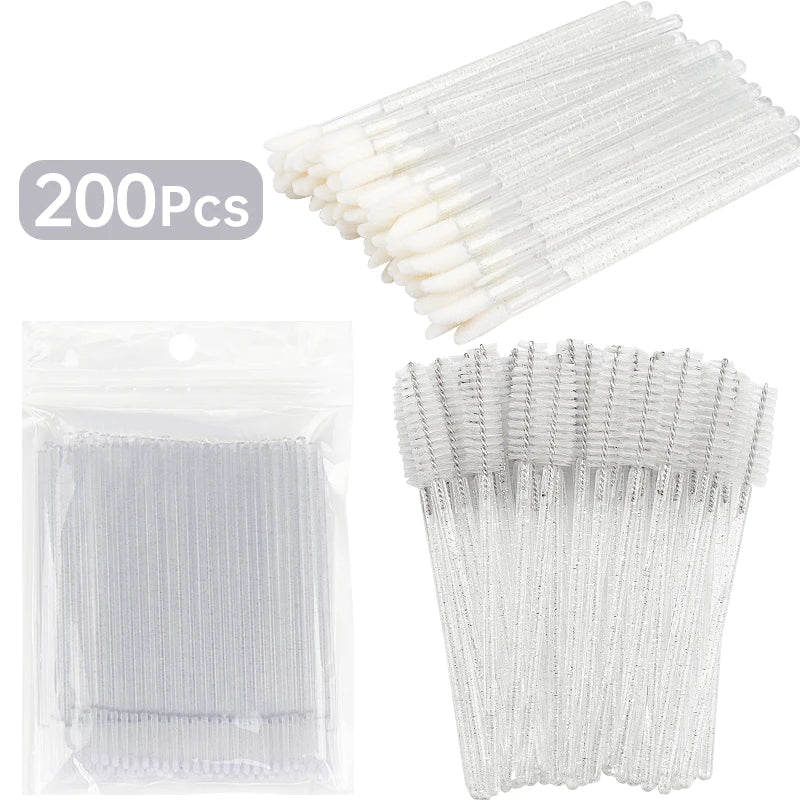 200pc Makeup Brush Set Eyelash Extension Microbush Lipstick Mascara Wands Applicator Eyebrow Comb Beauty Supplies Cosmetics Tool