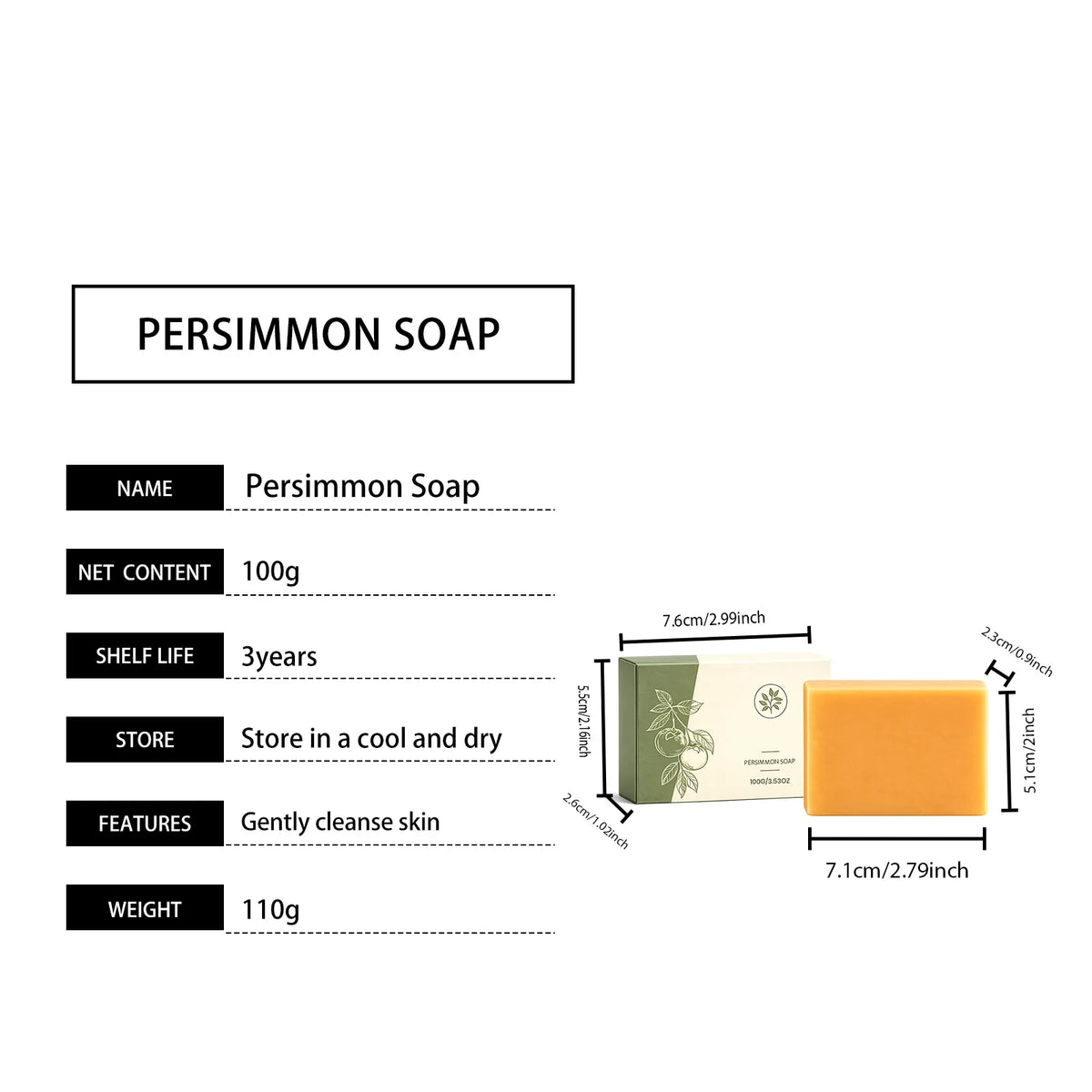 Persimmon Extract Soap Deeply Cleaning Moisturizing Nourishing Skin Rich Foam Refreshing Fragrance Skin Friendly Body Wash Soap