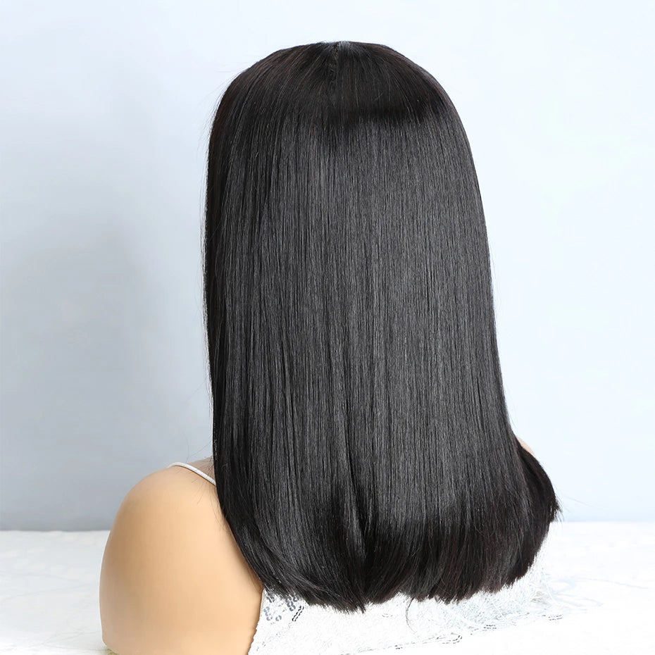Natural Black Bob Wig Human Hair Blunt Cut Bone Straight 13x4 Transparent Lace Front Wig Ear to Ear Shoulder Length Straight Bob Wigs For Women 250% 280% Density