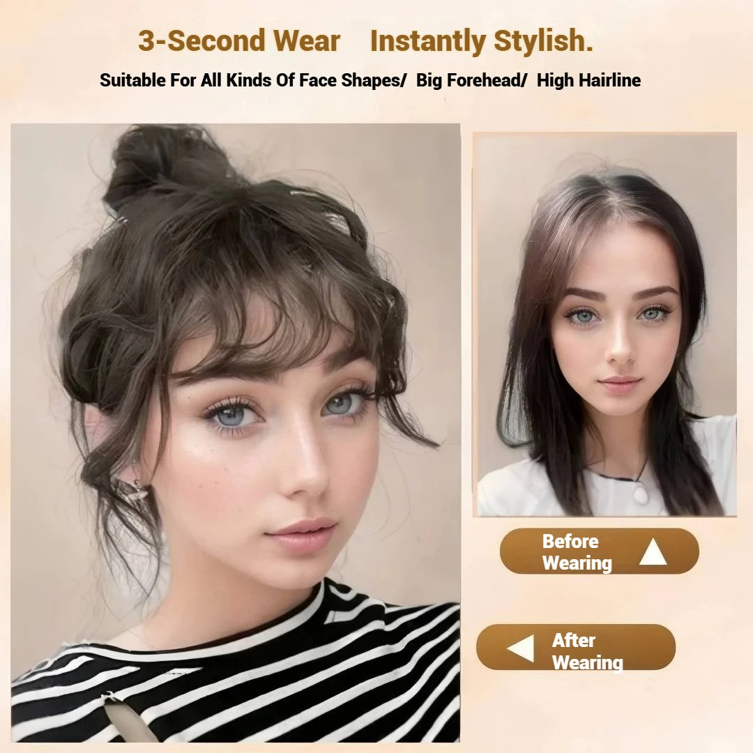 100% Human Hair Curly Bangs Toppers for Women Breathable Lace Base with Clips Curl Baby Hair Fringe Hairpiece for Thinning Hair