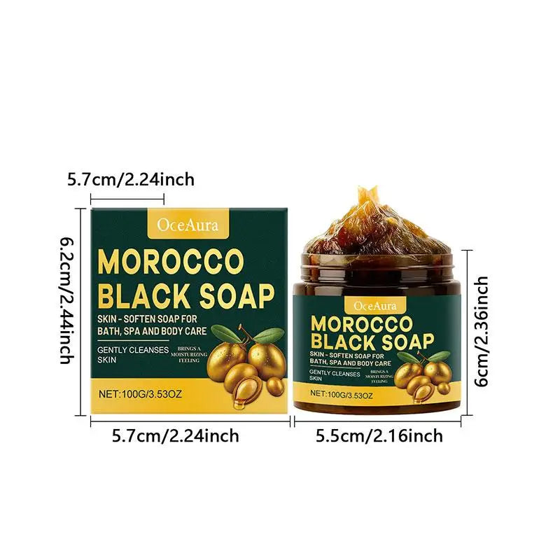 Moroccan Black Soap Deep Cleansing Gentle Care Moisturizing Body Soap with Olive & Argan Oil for Soft Smooth Skin 100g