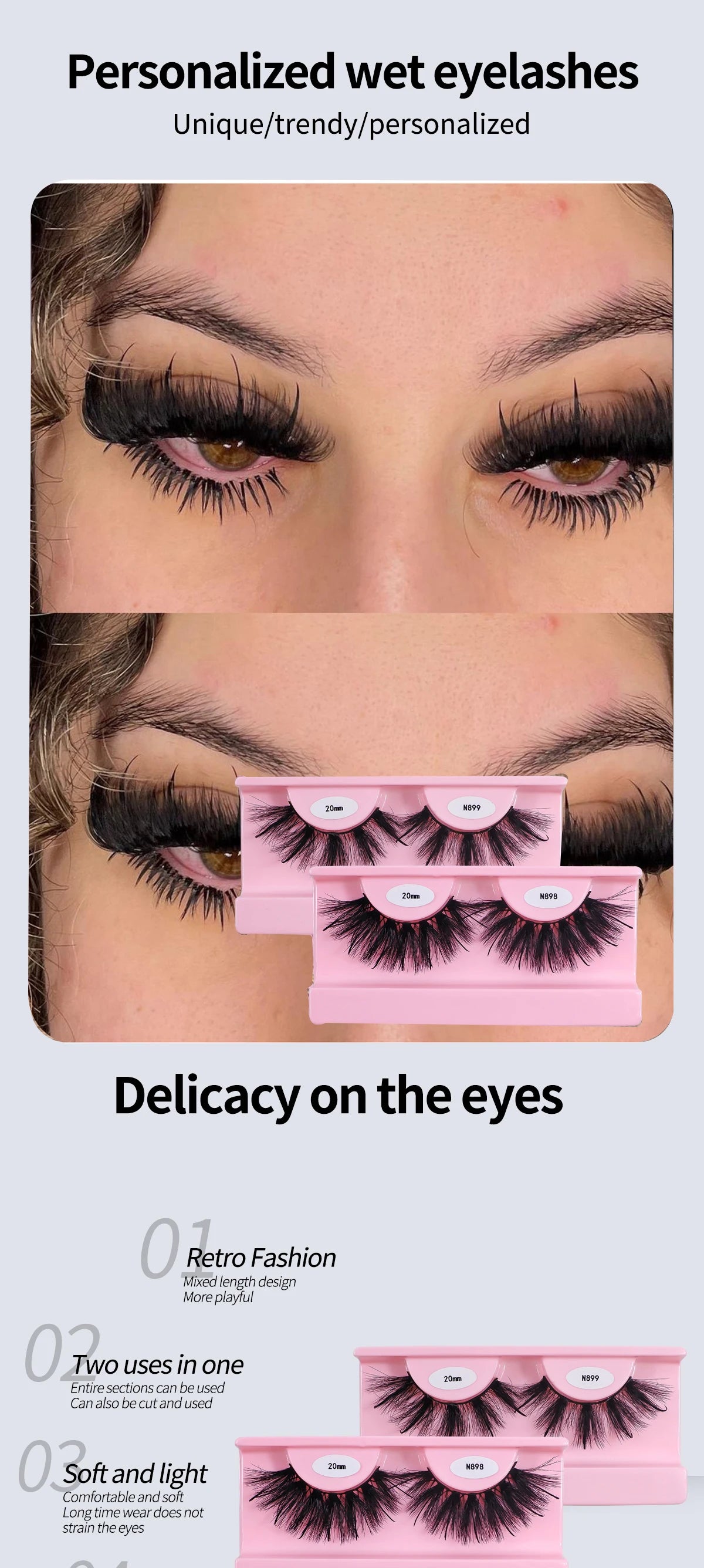 REDSIREN Faux Mink Lash Spikes Wispy Thick Natural Full Strip Lashes New Makeup Fluffy Mink Eyelashes