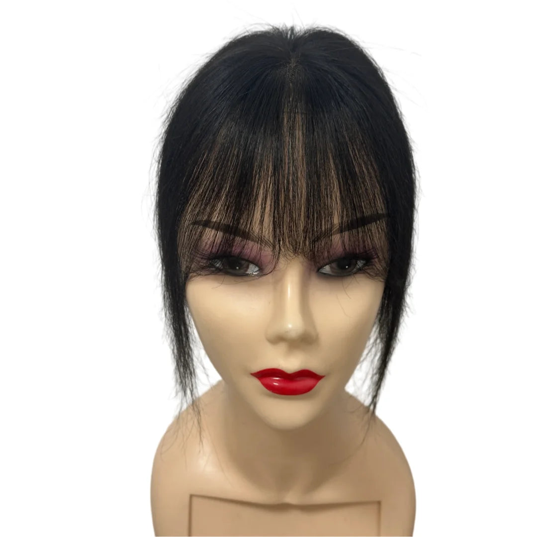 7x11cm Ultra-Thin Mesh Hair Toppers Clip-In Bangs Human Hair Fluffy Volumizing Cover Gray Hair Invisible Natural Women Daily