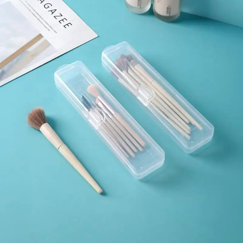 3PCS Transparent Makeup Brush Organizer CaseTravel Cosmetic Brush Storage Box Dustproof Snap-Close Holder With Hanging Loop