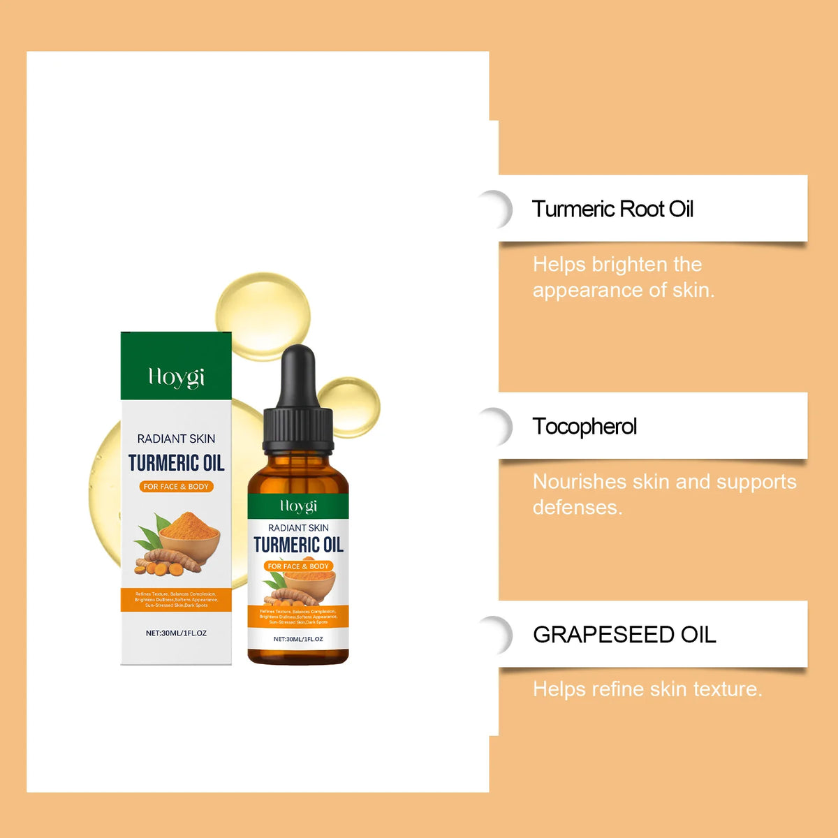Turmeric Brightening Oil Dark Spot Corrector Exfoliating Face Oil Even Skin Tone Nourishing Fades Sun Spots Body Face Skincare