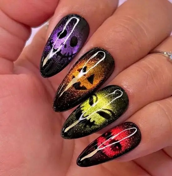 2025 Halloween False Nails European Ghost Witch Pumpkin Almond Fake Nails Tips Wearable Detachable Press on Nails for Women