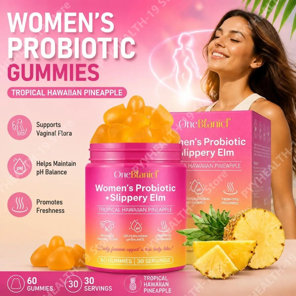 OneBlanid Women's Probiotic Gummies Slippery Elm XOS 4 Strains For pH Flora Freshness & Balance Support Formula Women 60 Count