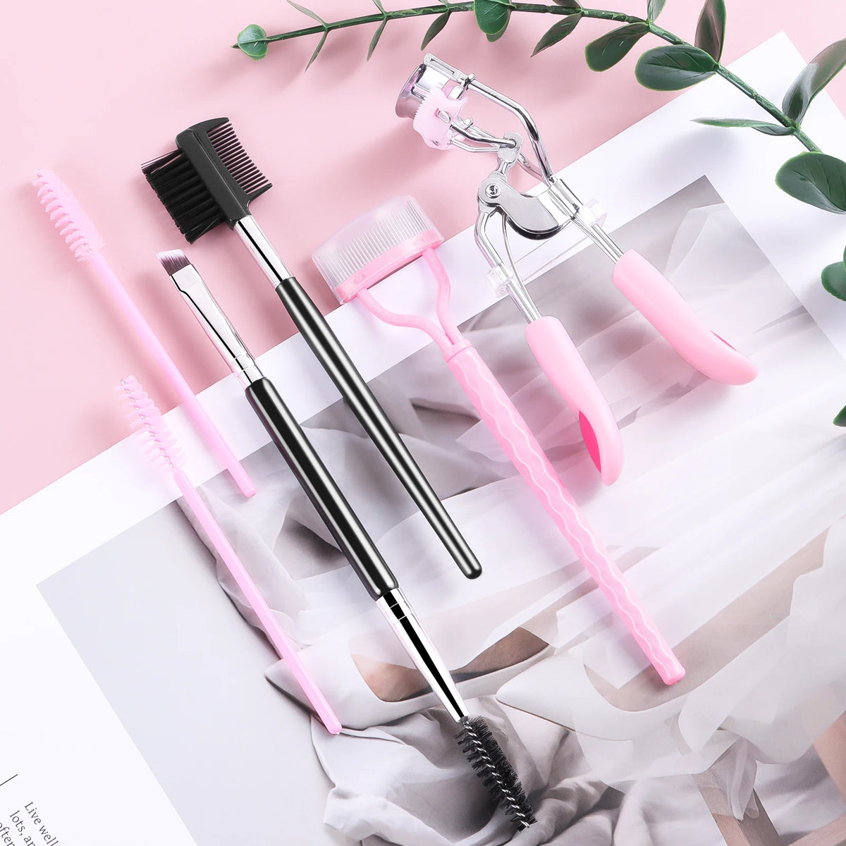 6Pcs Eyelash & Eyebrow Makeup Tools Kit Eyelash Curler Dual End Brow Brush Lash Comb Spoolie Applicator