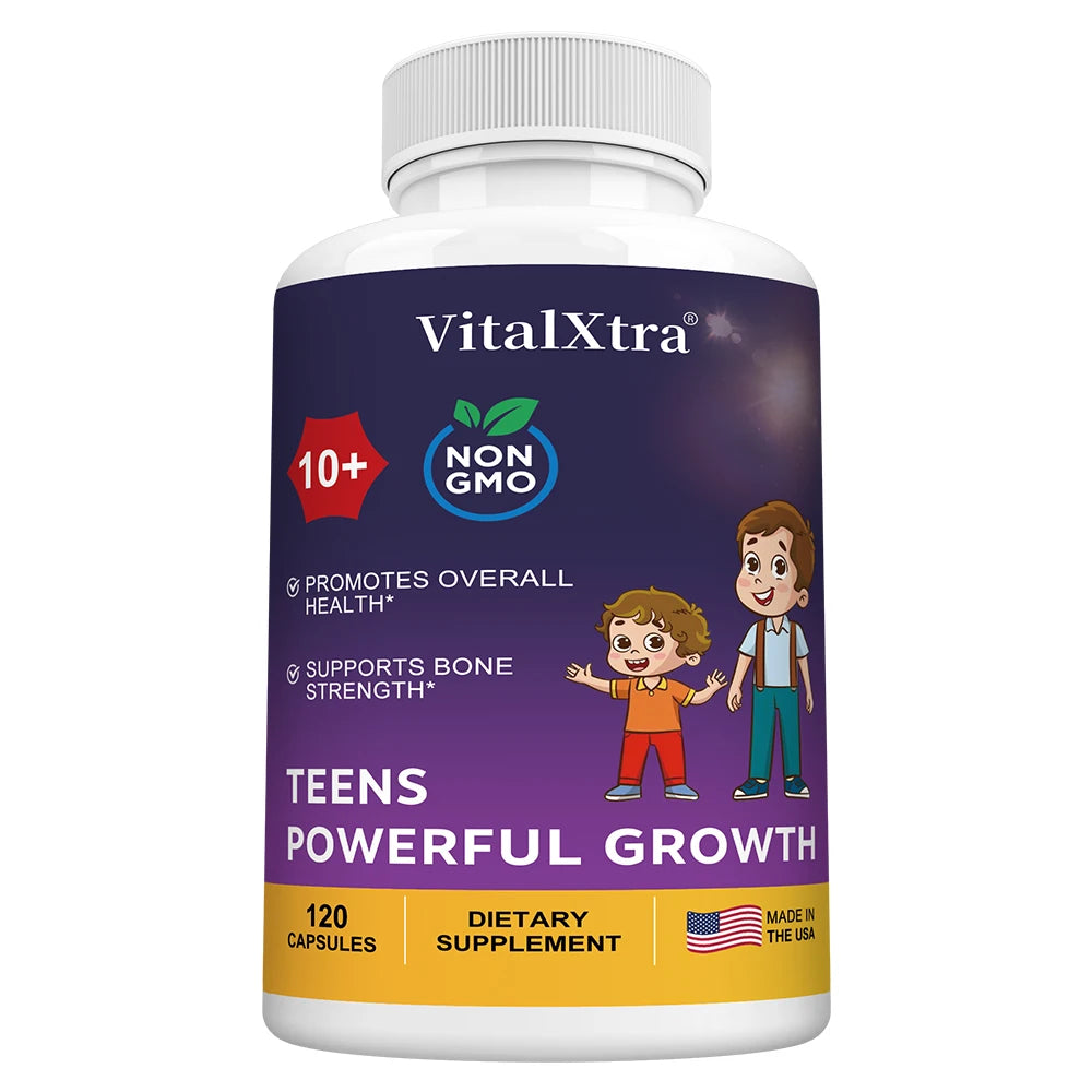 TEENS POWERFUL GROWTH Supplements Capsules, Containing Vitamin D3 + K2, Calcium, To Strengthen Bones and Enhance Immunity