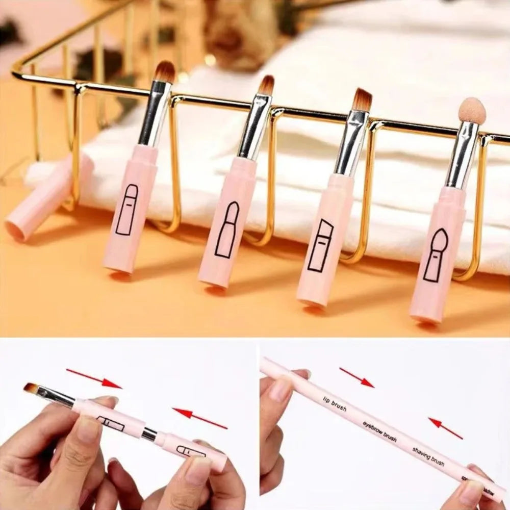 Travel Size 4 In 1 Makeup Brush Portable With Plastic Handle Eyeshadow Lip Brush Multi-use Makeup Tool