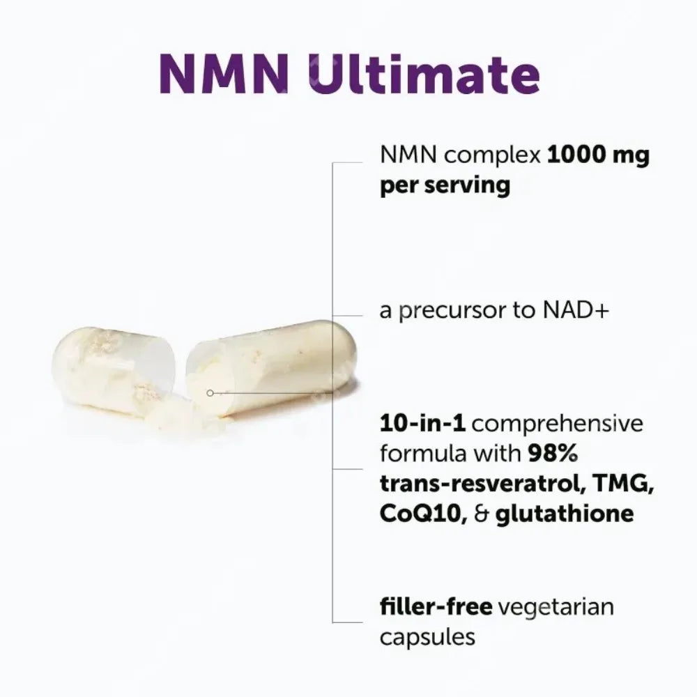 NMN Capsules 1000mg Per Serving with Resveratrol CoQ10 Vitamin C Vegan Formula Daily Wellness Supplement Clean Ingredients 120Ct