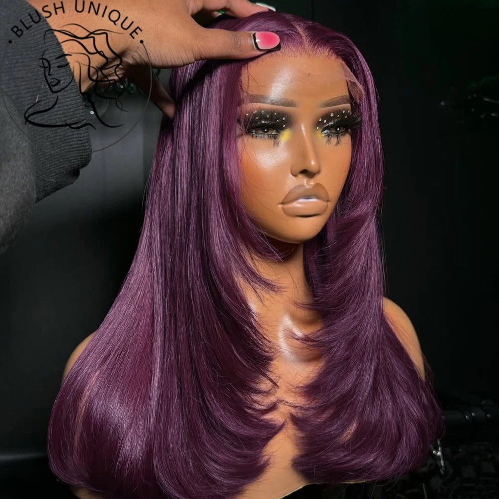 Chocolate Brown Layered Cut Lace Front Wigs HD 13X6 Straight Lace Front Wig For Women Synthetic Butterfly Haircut Glueless Wigs