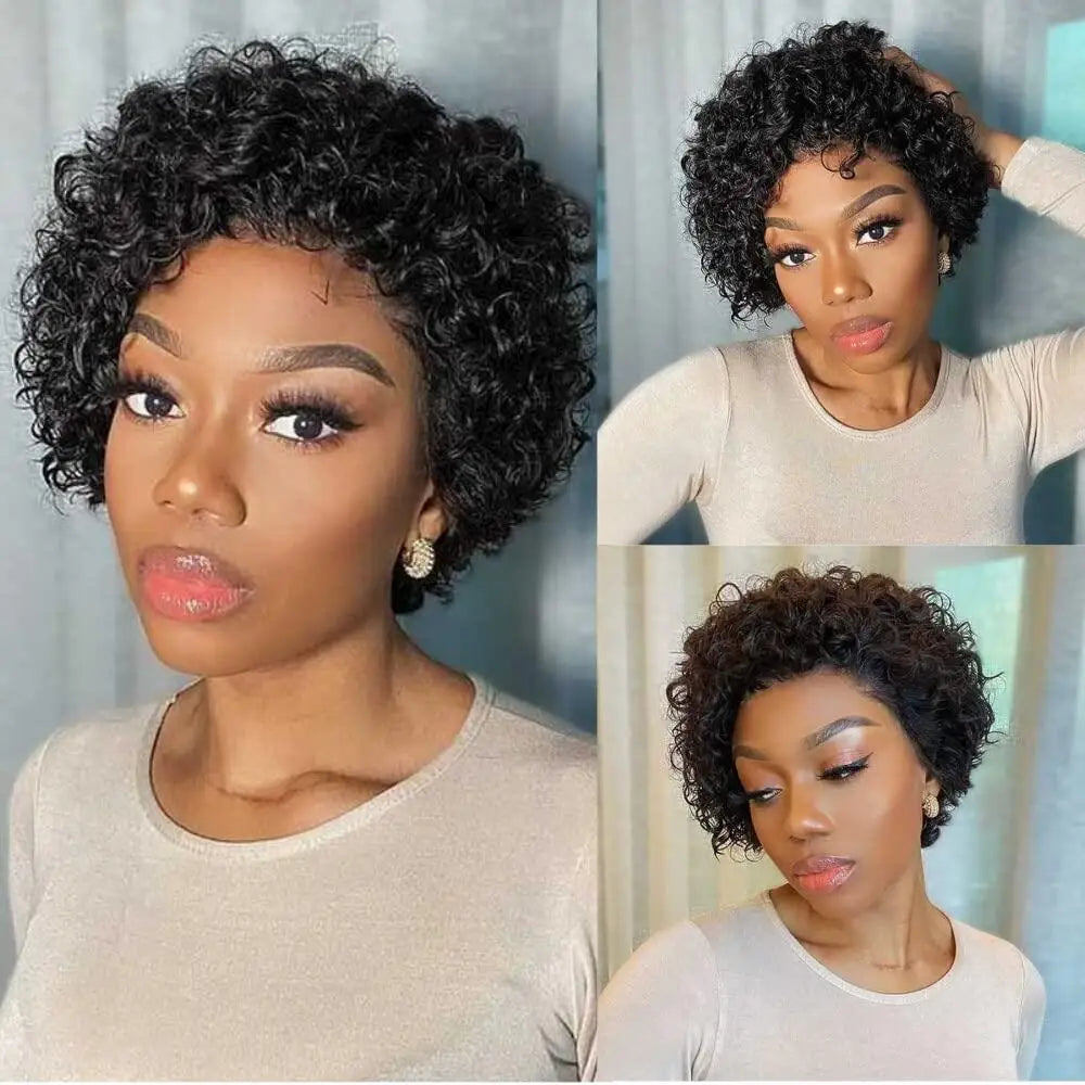 Short Curly Pixie Cut Wig Human Hair 13x1 Lace Short Curly Wigs For Black Women 6 inch Natural Color Pixie Cut Lace Front Wig