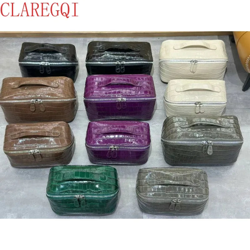 Dermis Makeup Brush Bags Crocodile Pattern Makeup Organizer Bag Large Capacity Skincare Bag Portable Commuting Big Makeup Bag