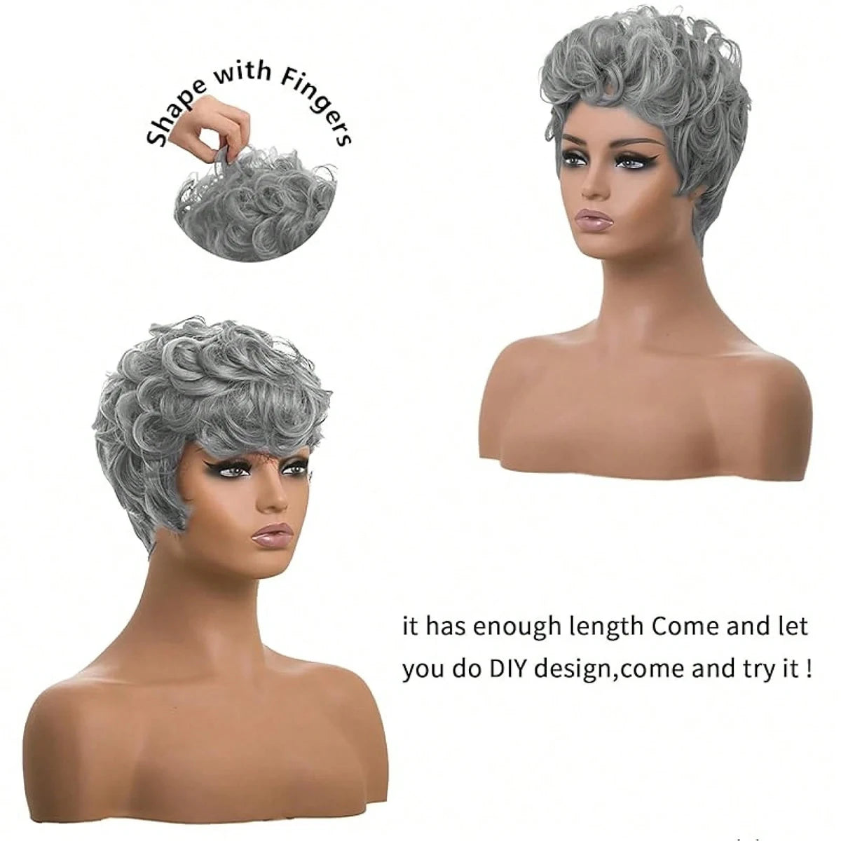 Short Pixie Wigs Short Grey Curly Pixie Wigs Synthetic Hair Wigs  Natural Wavy Grey Pixie Cut Wig Short Curly Layered Pixie Wig