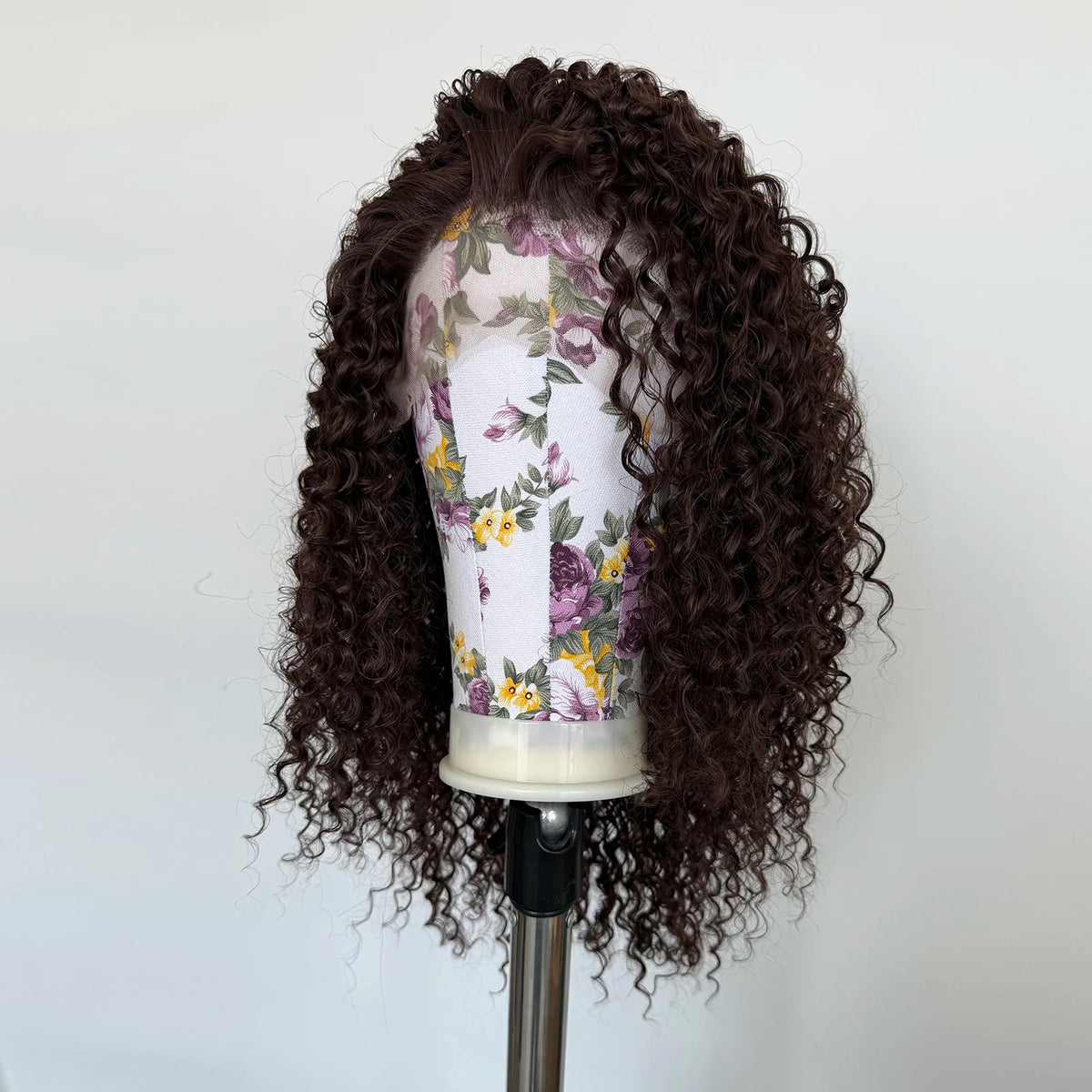 Chocolate Brown Curly Wig 13x4 Lace Front Long Deep Curly Synthetic Hair Heat Resistant Daily Use Natural Hairline Wig for Women