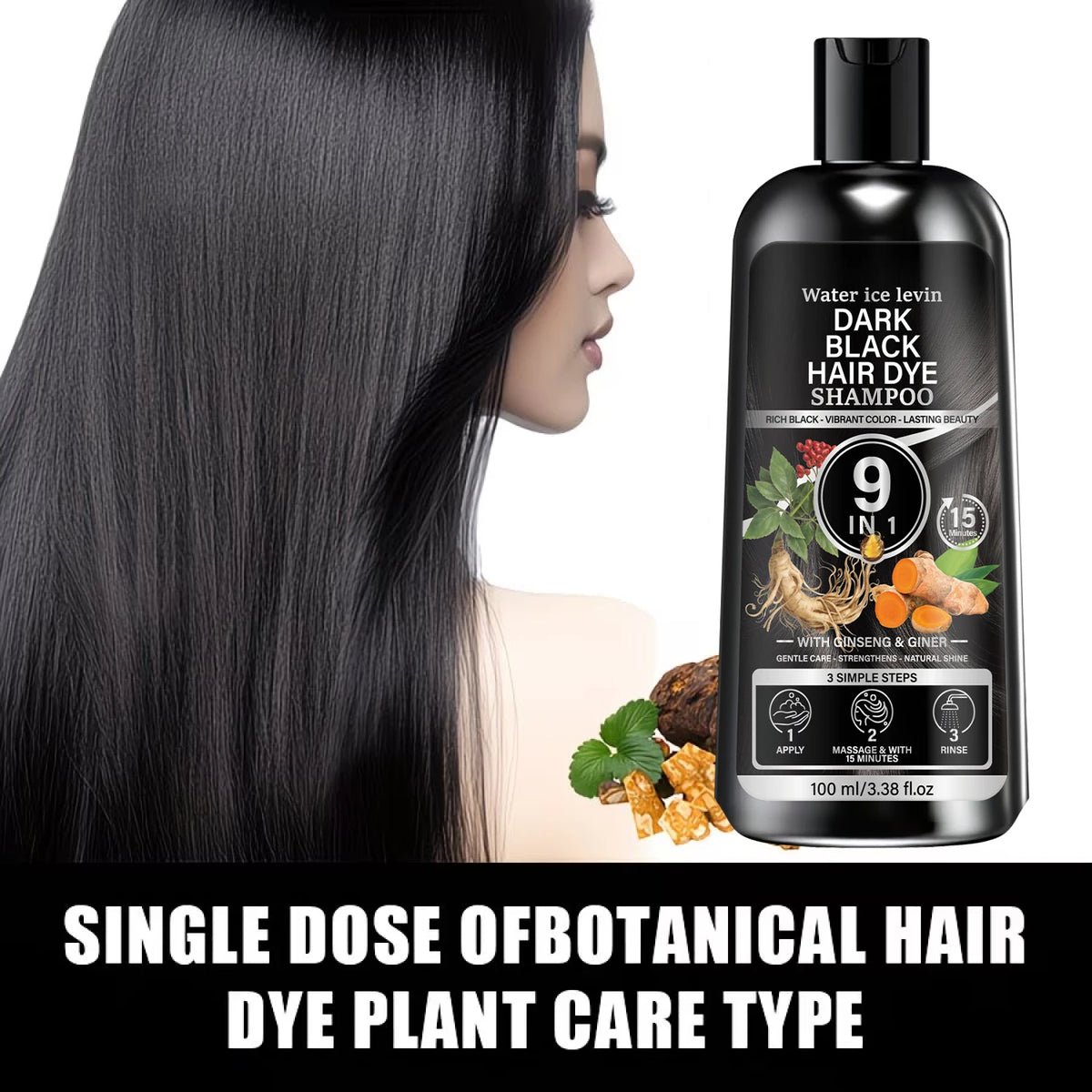 Black Hair Dye Shampoo with Biotin & Keratin, 9-in-1 Fast-Acting Color Shampoo for Rich, Long-Lasting Shine