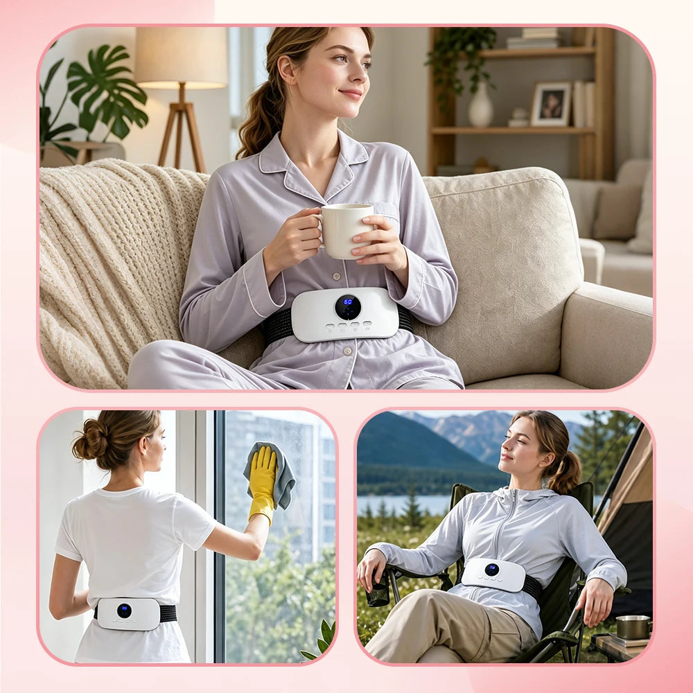 Cordless Abdominal Heating Massage Belt - 8 Vibration Modes, 3 Hot Compress Levels, for Menstrual Period,Daily Muscle Relaxation