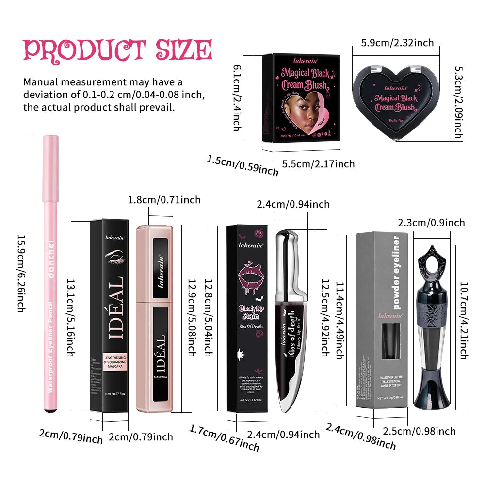Halloween Gothic Makeup Set Waterproof Eyeliner Pencil Mascara Lip Gloss Cream Blush Kit Long Lasting Creative Makeup Cosmetic