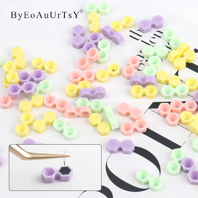 200pcs Individual Eyelash Glue Holder Container Grafting False Eyelashes Blossom Cup Lash Extension Adhesive Stand Makeup Tool
